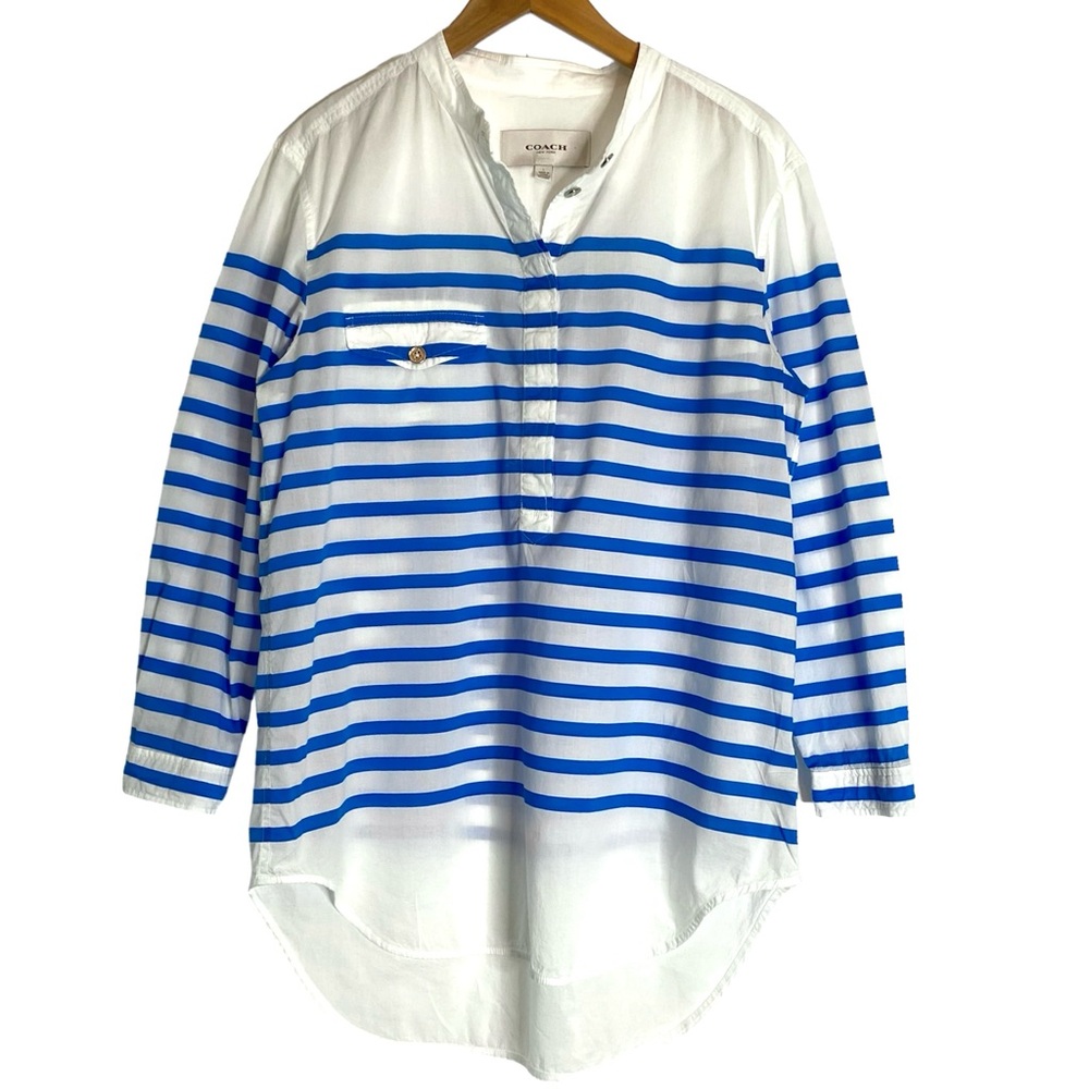 COACH Blue & White Striped Tunic Top